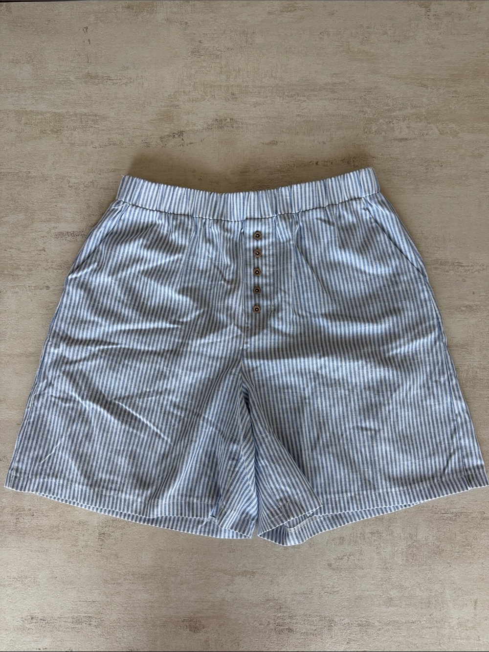 SHEIN Blue and White Striped High‑Waist Bermuda Shorts